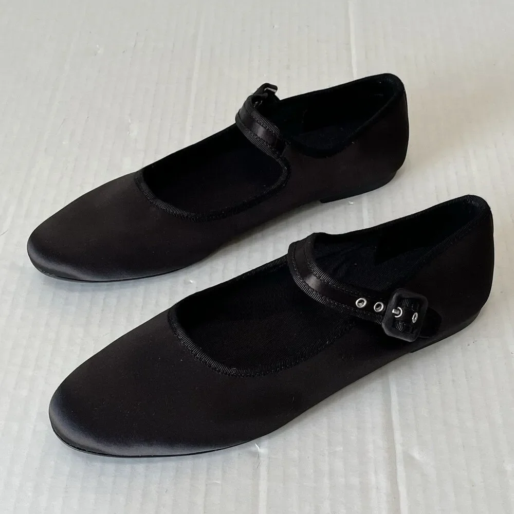 Everlane The Day Buckle Mary Jane Black Satin Ballet Flats Womens Sz 9.5 Preppy - Picture 3 of 15